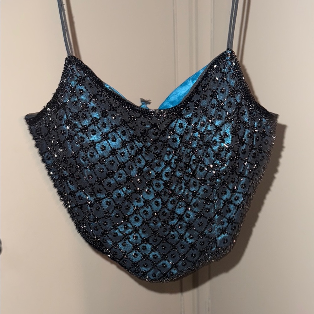 Black and Blue Beaded Crop Top